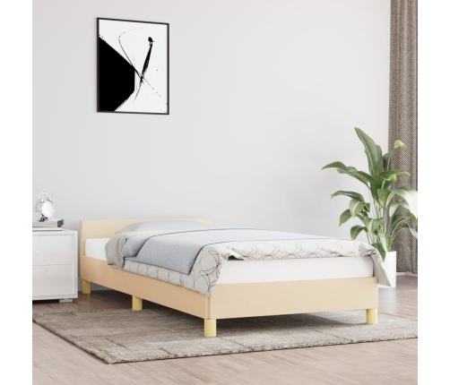 Estructura de cama con cabecero sin colchón tela crema 90x190cm