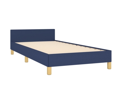 Estructura de cama con cabecero sin colchón tela azul 90x190 cm