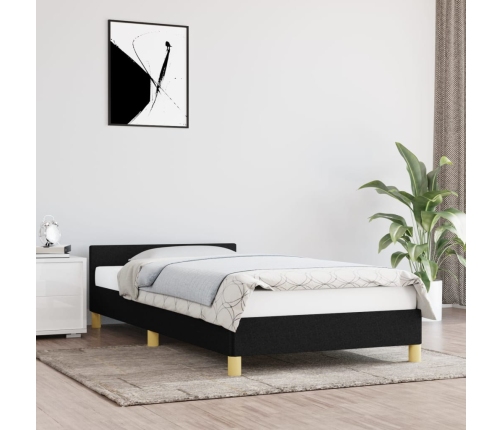 Estructura de cama con cabecero sin colchón tela negro 90x200cm