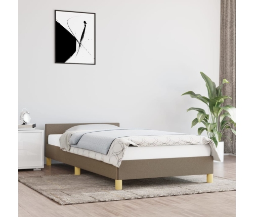 Estructura de cama con cabecero sin colchón tela taupe 90x200cm