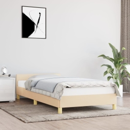 Estructura de cama con cabecero sin colchón tela crema 90x200cm