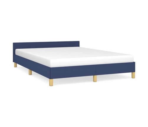 Estructura de cama con cabecero sin colchón tela azul 140x190cm