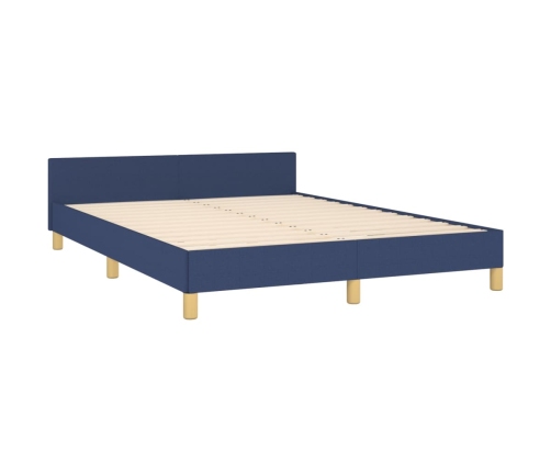 Estructura de cama con cabecero sin colchón tela azul 140x190cm