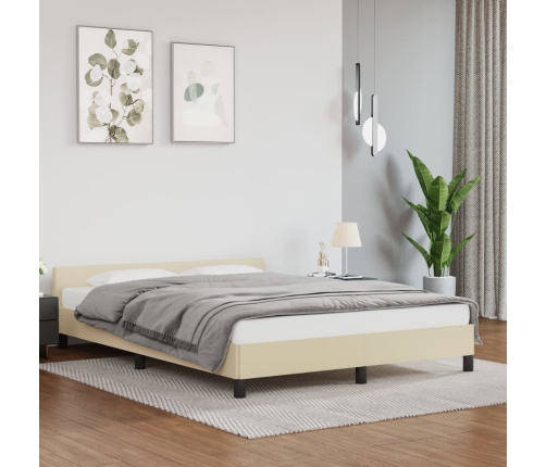 Estructura de cama con cabecero cuero sintético crema 140x200cm