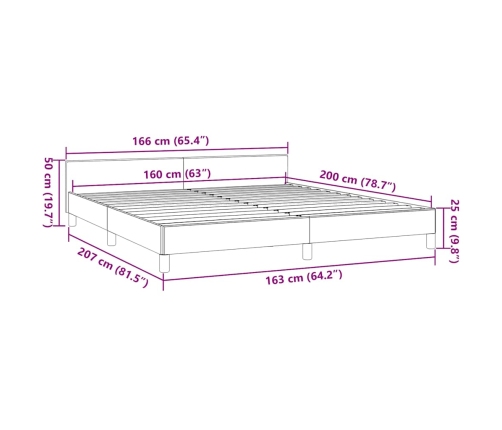 Estructura de cama con cabecero sin colchón marrón 160x200 cm