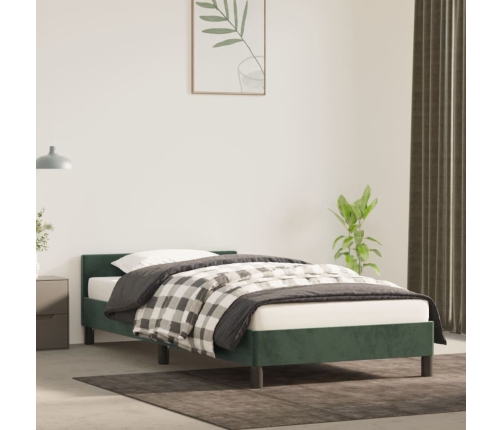 Estructura de cama sin colchón terciopelo verde oscuro 90x190cm