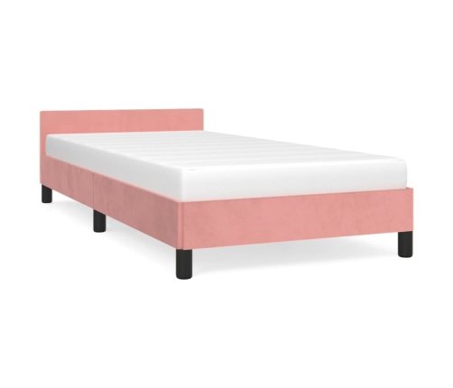 Cama con cabecero sin colchón terciopelo rosa 90x190 cm