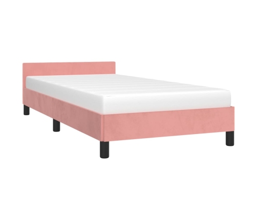 Cama con cabecero sin colchón terciopelo rosa 90x190 cm