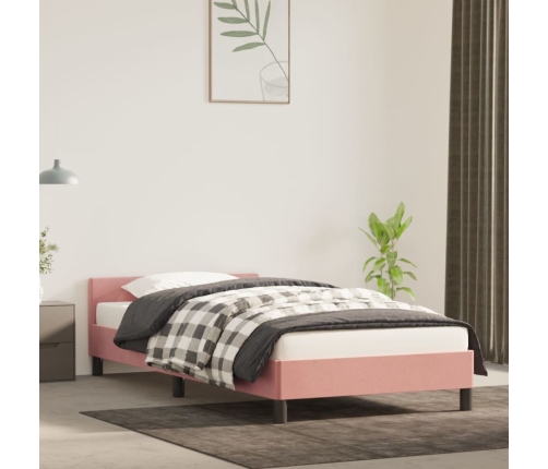 Cama con cabecero sin colchón terciopelo rosa 90x190 cm