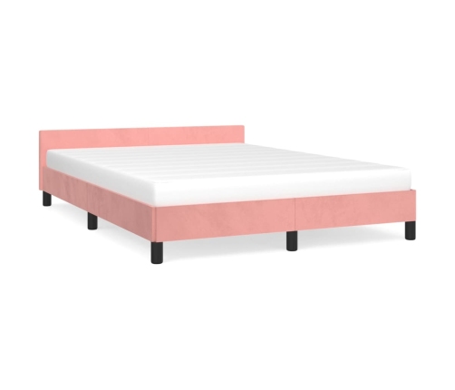 Cama con cabecero sin colchón terciopelo rosa 140x190 cm