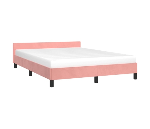 Cama con cabecero sin colchón terciopelo rosa 140x190 cm