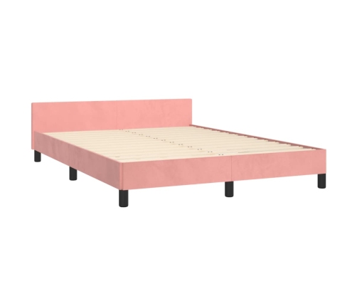 Cama con cabecero sin colchón terciopelo rosa 140x190 cm