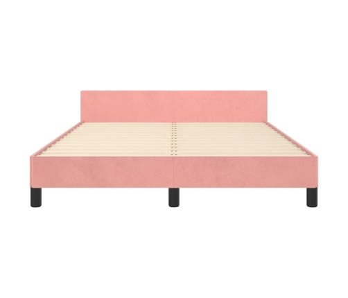 Cama con cabecero sin colchón terciopelo rosa 140x190 cm