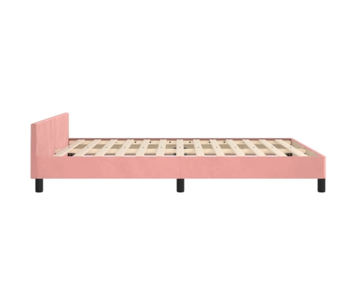 Cama con cabecero sin colchón terciopelo rosa 140x190 cm