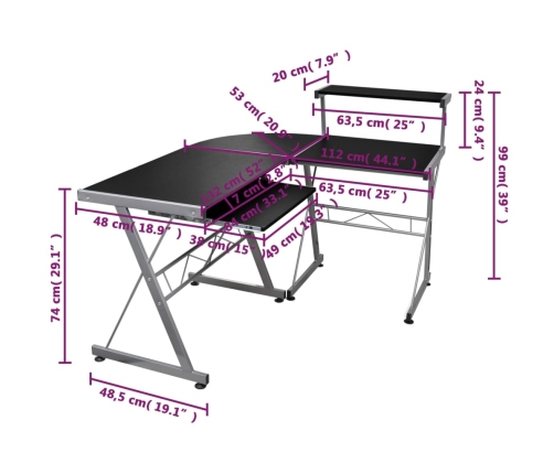 Escritorio de esquina madera contrachapada negro 132x112x99cm