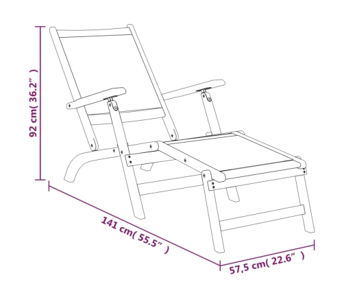 Silla de jardín con reposapiés y mesa madera acacia y textilene