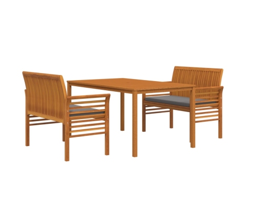 Set comedor de jardín 3 pzas y cojines madera maciza de acacia