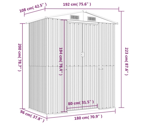 Cobertizo jardín acero galvanizado marrón claro 192x108x223 cm