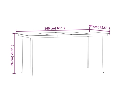 Mesa comedor jardín acero y vidrio templado negro 160x80x74 cm