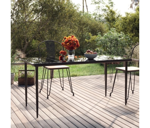 Mesa comedor jardín acero y vidrio templado negro 160x80x74 cm