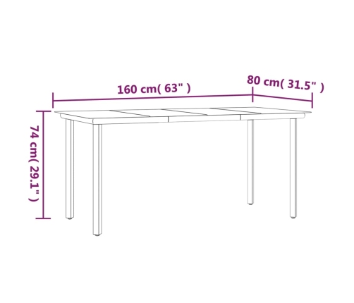 vidaXL Mesa comedor jardín acero y vidrio templado negro 160x80x74 cm