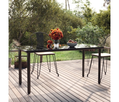 vidaXL Mesa comedor jardín acero y vidrio templado negro 160x80x74 cm