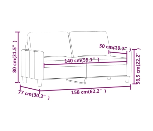 vidaXL Sofá de 2 plazas de cuero sintético color capuchino 140 cm