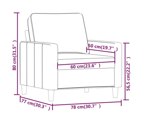 Sillón de terciopelo gris claro 60 cm