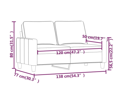 Sofá de 2 plazas de terciopelo gris claro 120 cm