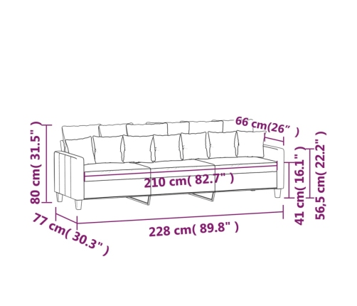 vidaXL Sofá de 3 plazas de tela gris claro 210 cm