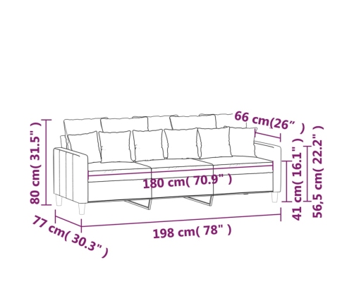 vidaXL Sofá de 3 plazas terciopelo gris oscuro 180 cm