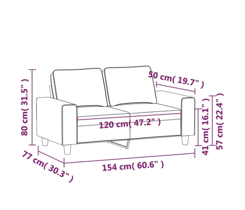 Sofá de 2 plazas de tela de microfibra gris claro 120 cm