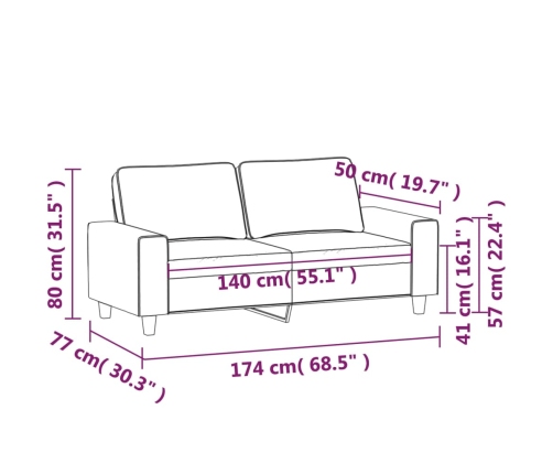 Sofá de 2 plazas de tela de microfibra gris oscuro 140 cm