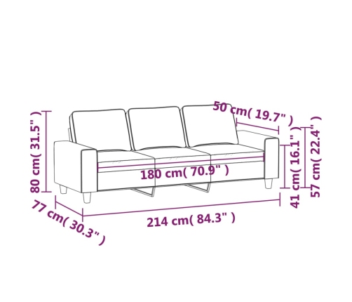 vidaXL Sofá de 3 plazas de tela de microfibra gris oscuro 180 cm