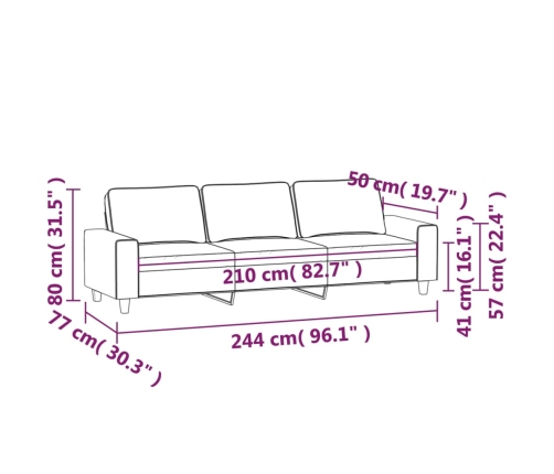 vidaXL Sofá de 3 plazas de tela de microfibra gris claro 210 cm