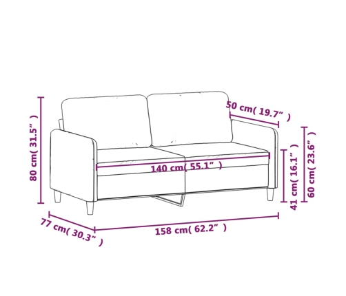 Sofá de 2 plazas de terciopelo gris claro 140 cm