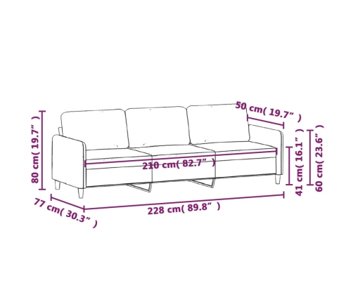 vidaXL Sofá de 3 plazas de tela gris oscuro 210 cm