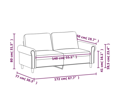 vidaXL Sofá de 2 plazas de cuero sintético negro 140 cm