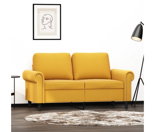 Sofá de 2 plazas terciopelo amarillo 120 cm