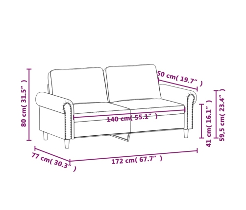 Sofá de 2 plazas de terciopelo gris oscuro 140 cm