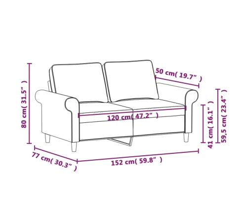 Sofá de 2 plazas de tela gris claro 120 cm