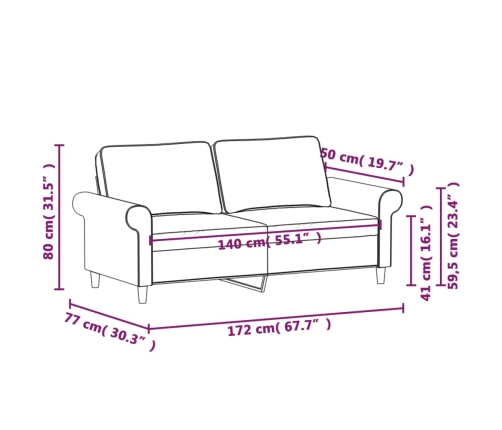 Sofá de 2 plazas de tela gris claro 140 cm