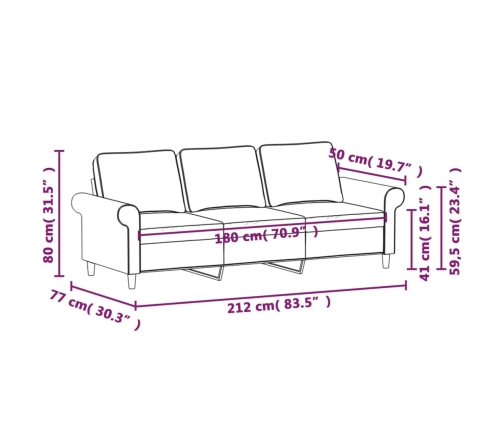 Sofá de 3 plazas de tela gris claro 180 cm