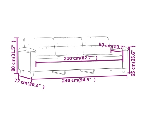 vidaXL Sofá de 3 plazas de tela de microfibra gris oscuro 210 cm