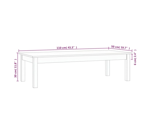 Mesa de centro de madera maciza de pino 110x50x30 cm