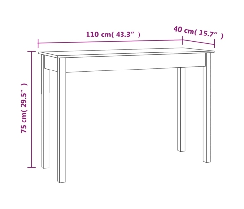 vidaXL Mesa consola madera maciza de pino negro 110x40x75 cm