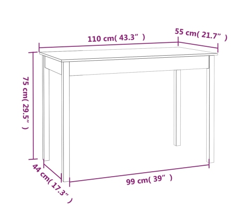 Mesa de comedor madera maciza de pino 110x55x75 cm