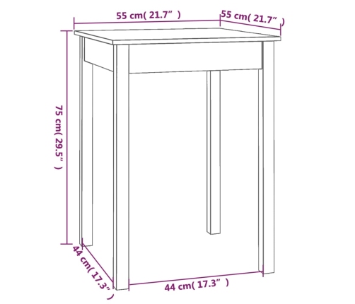 Mesa de comedor madera maciza de pino 55x55x75 cm