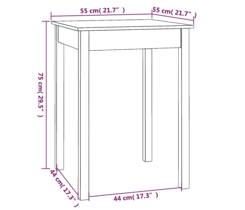 Mesa de comedor madera maciza de pino blanca 55x55x75 cm