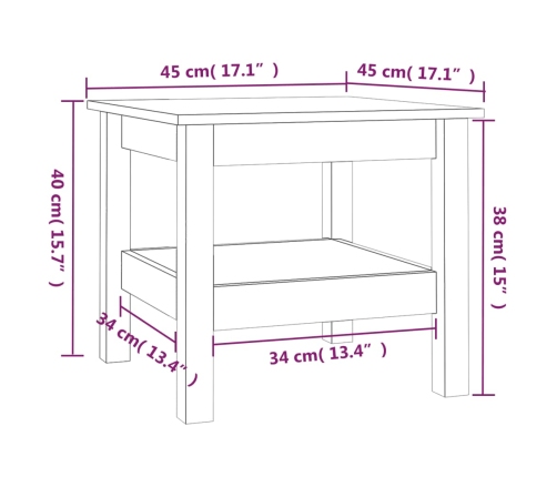 Mesa de centro de madera maciza de pino 45x45x40 cm